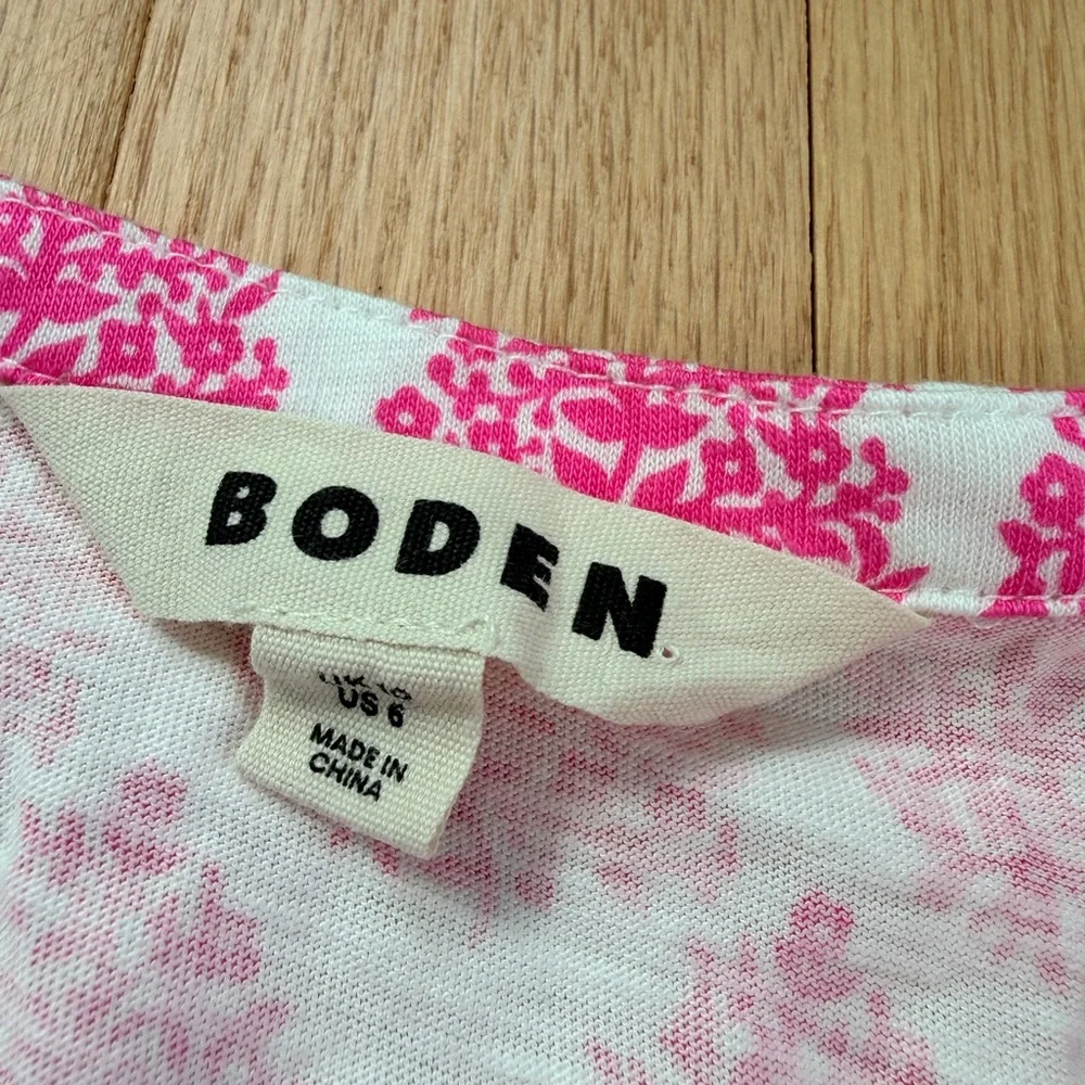 Boden Pink Floral Block Print Puff Sleeve Top Size 6